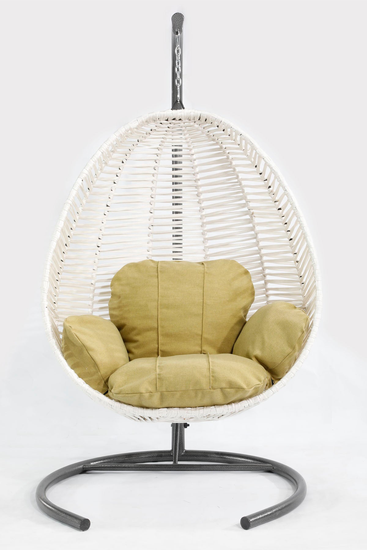 Fındık Model Beyaz Hamak Bahçe Salıncağı Yeşil Minder