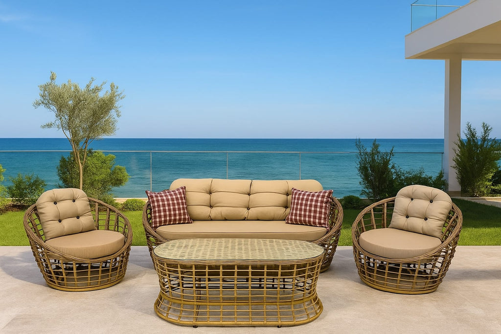 360 Derece Döner Berjerli 3+1+1+Masalı Rattan Bahçe Takımı