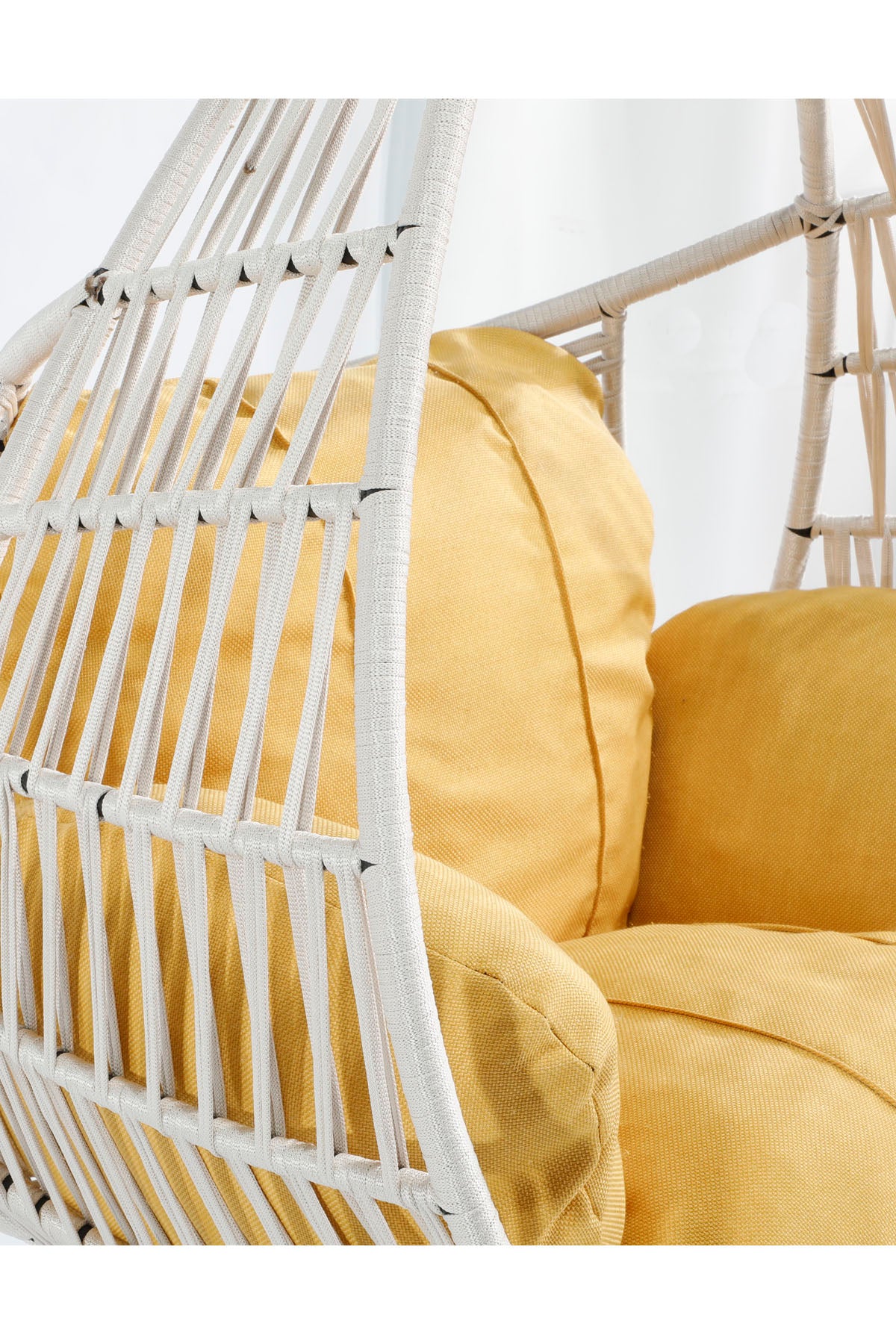 Damla Model Beyaz Hamak Bahçe Salıncağı Sarı Minder