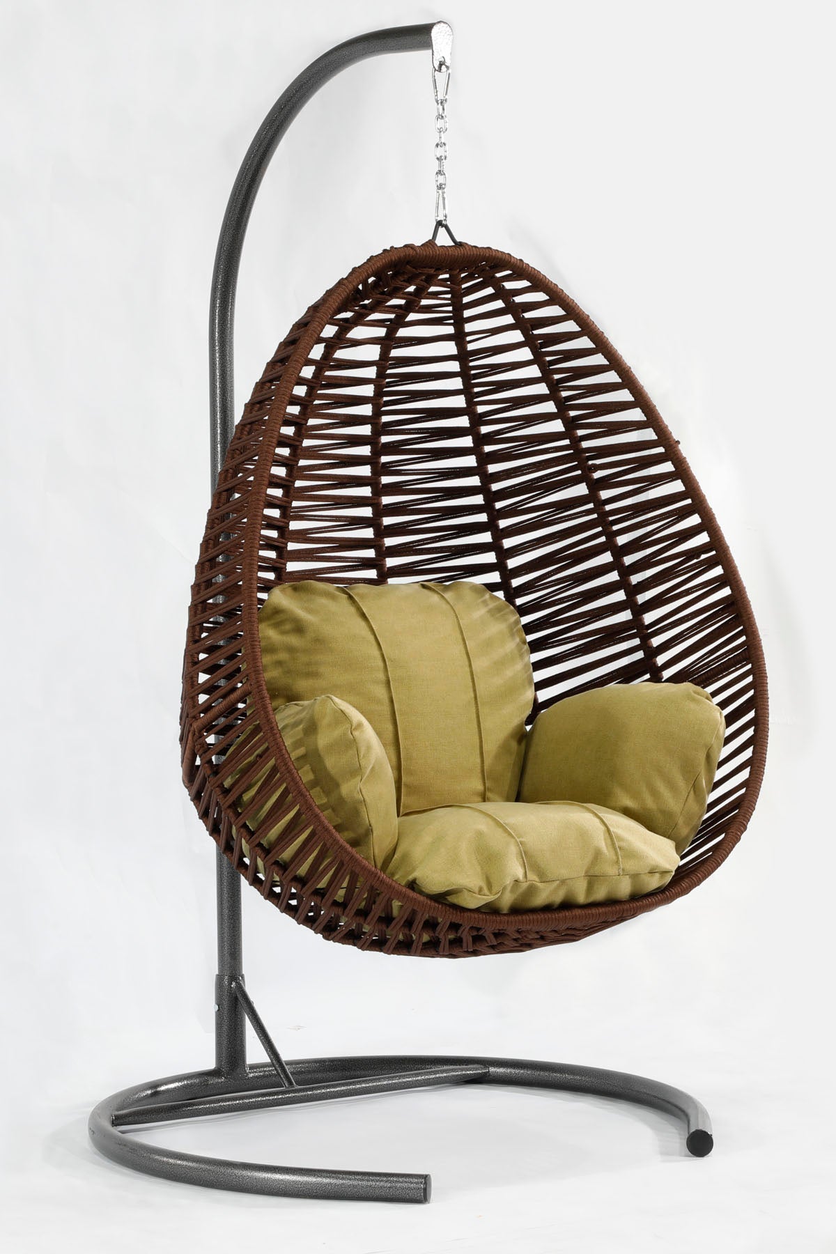 Fındık Model Koyu Kahverengi Hamak Bahçe Salıncağı Yeşil Minder