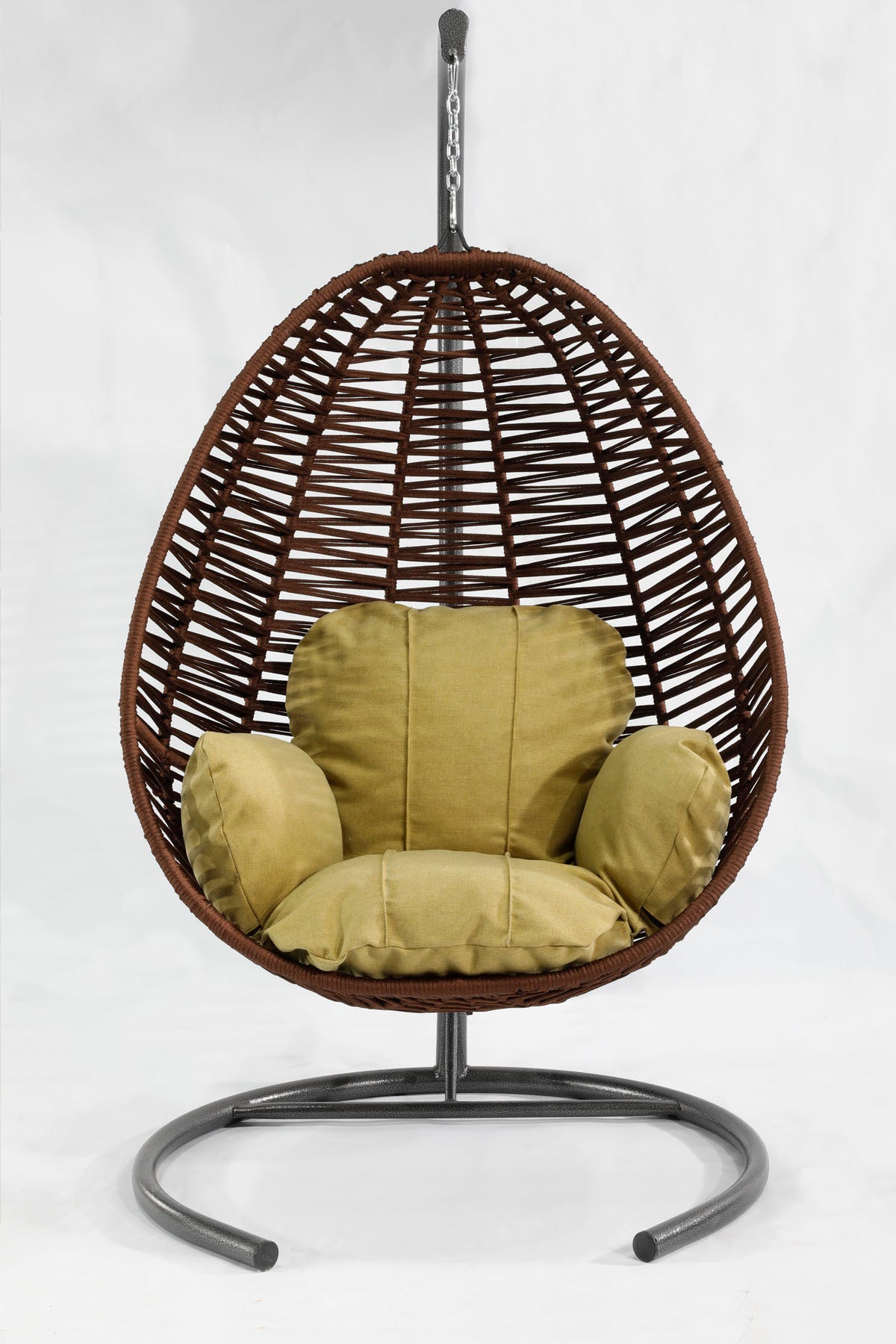 Fındık Model Koyu Kahverengi Hamak Bahçe Salıncağı Yeşil Minder