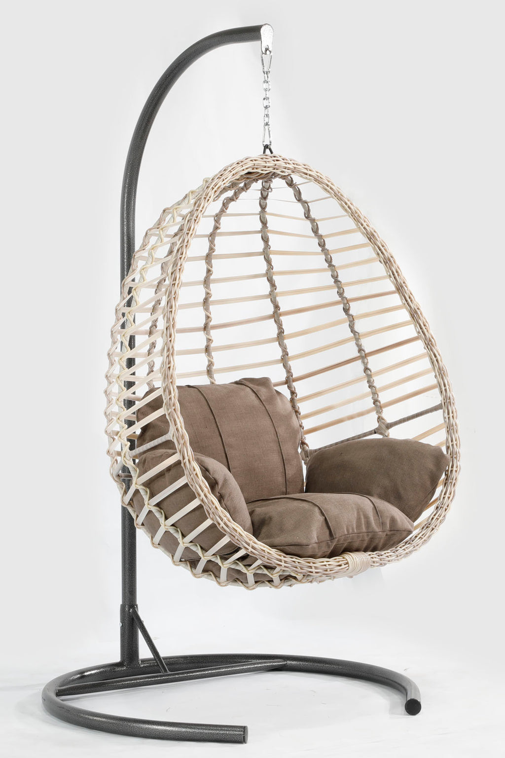 Beyaz Rattan Örgü Fındık Model Hamak Bahçe Salıncağı Antrasit Minder