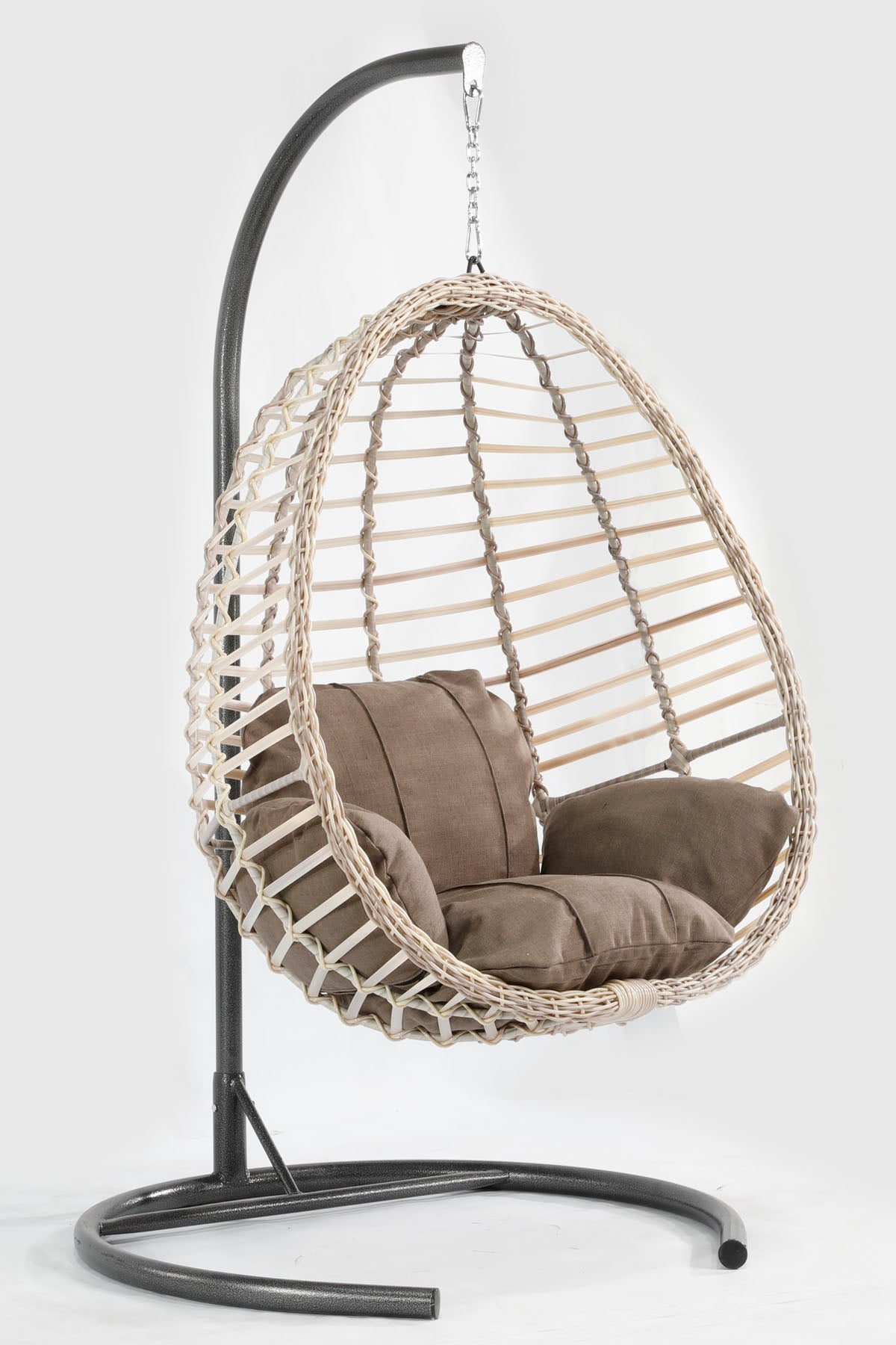 Beyaz Rattan Örgü Fındık Model Hamak Bahçe Salıncağı Antrasit Minder