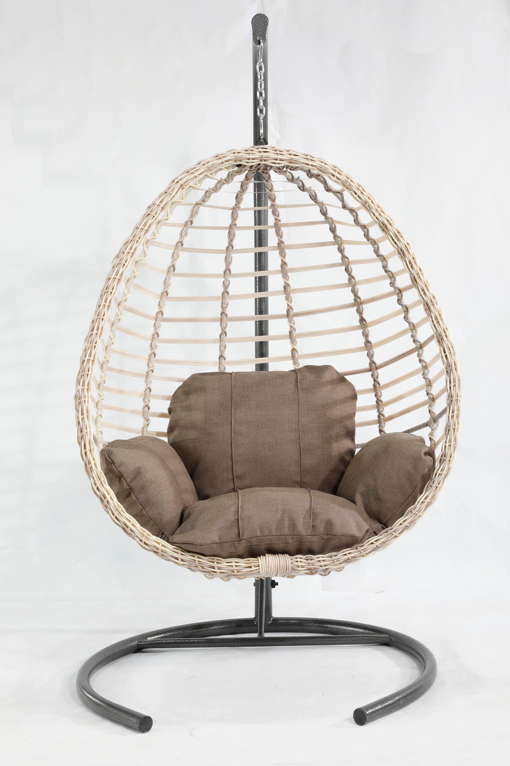 Beyaz Rattan Örgü Fındık Model Hamak Bahçe Salıncağı Antrasit Minder