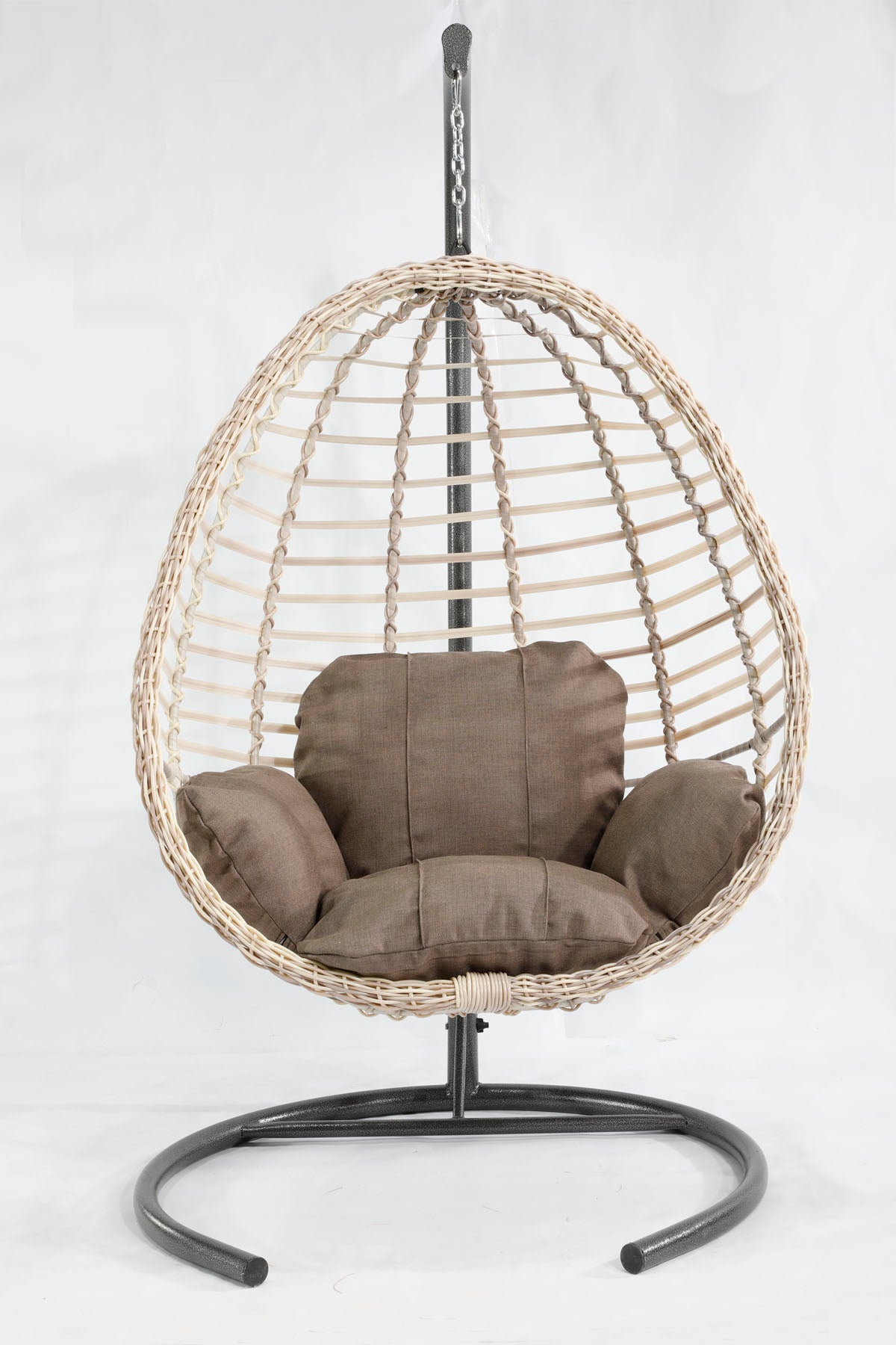 Beyaz Rattan Örgü Fındık Model Hamak Bahçe Salıncağı Antrasit Minder