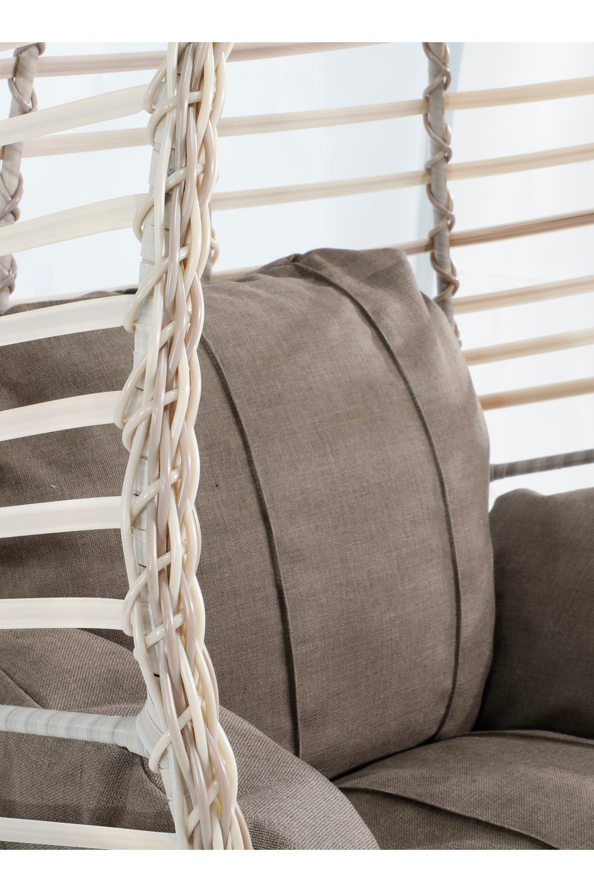 Beyaz Rattan Örgü Fındık Model Hamak Bahçe Salıncağı Antrasit Minder