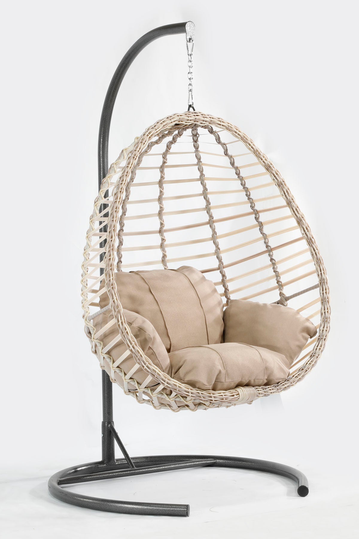 Beyaz Rattan Örgü Fındık Model Hamak Bahçe Salıncağı Krem Minder