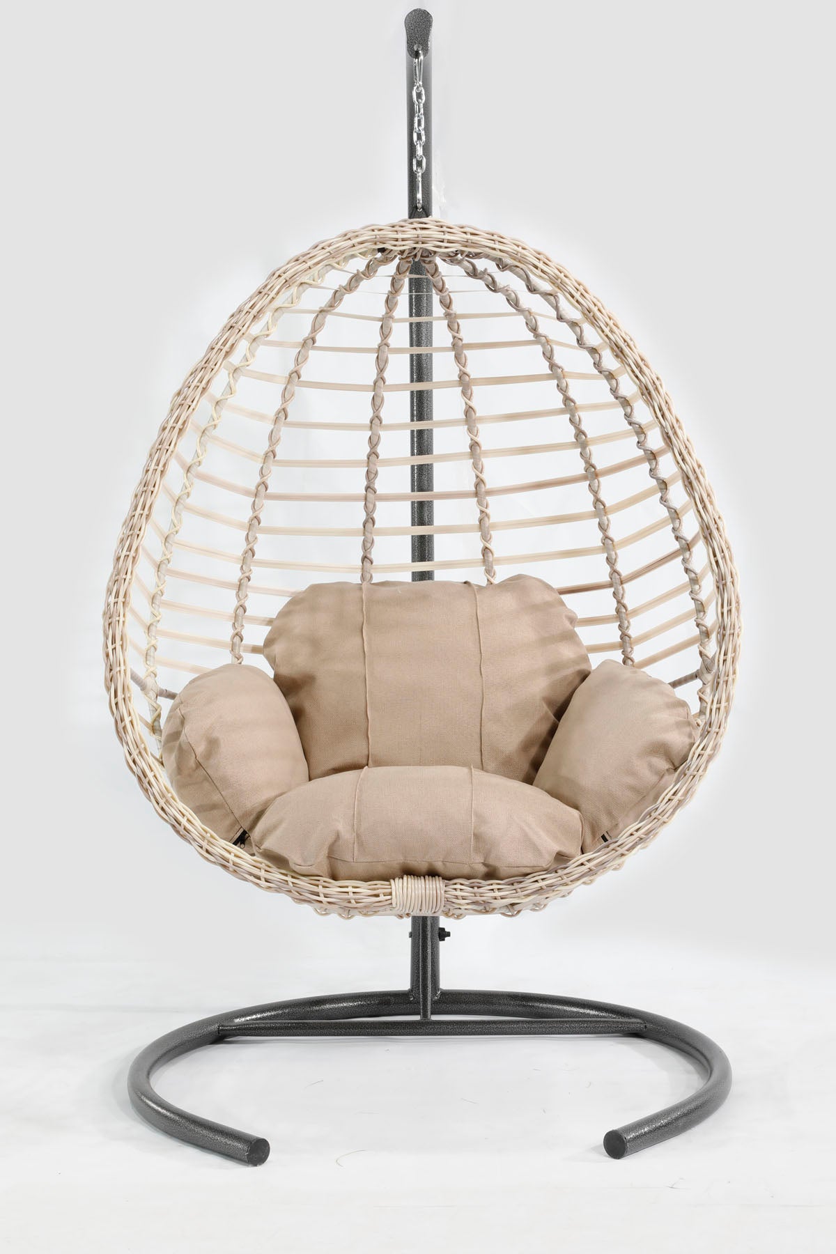 Beyaz Rattan Örgü Fındık Model Hamak Bahçe Salıncağı Krem Minder