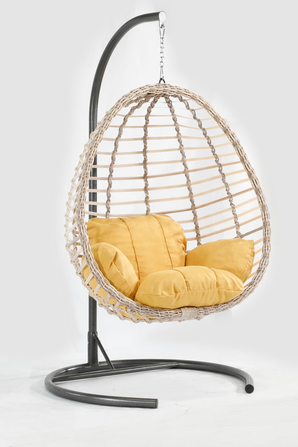 Beyaz Rattan Örgü Fındık Model Hamak Bahçe Salıncağı Sarı Minder