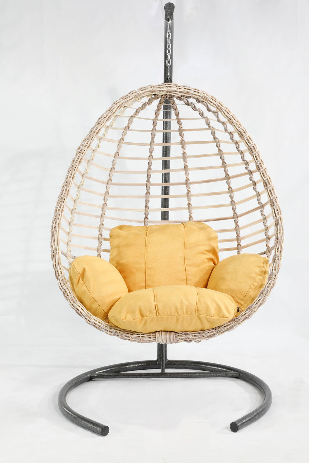 Beyaz Rattan Örgü Fındık Model Hamak Bahçe Salıncağı Sarı Minder