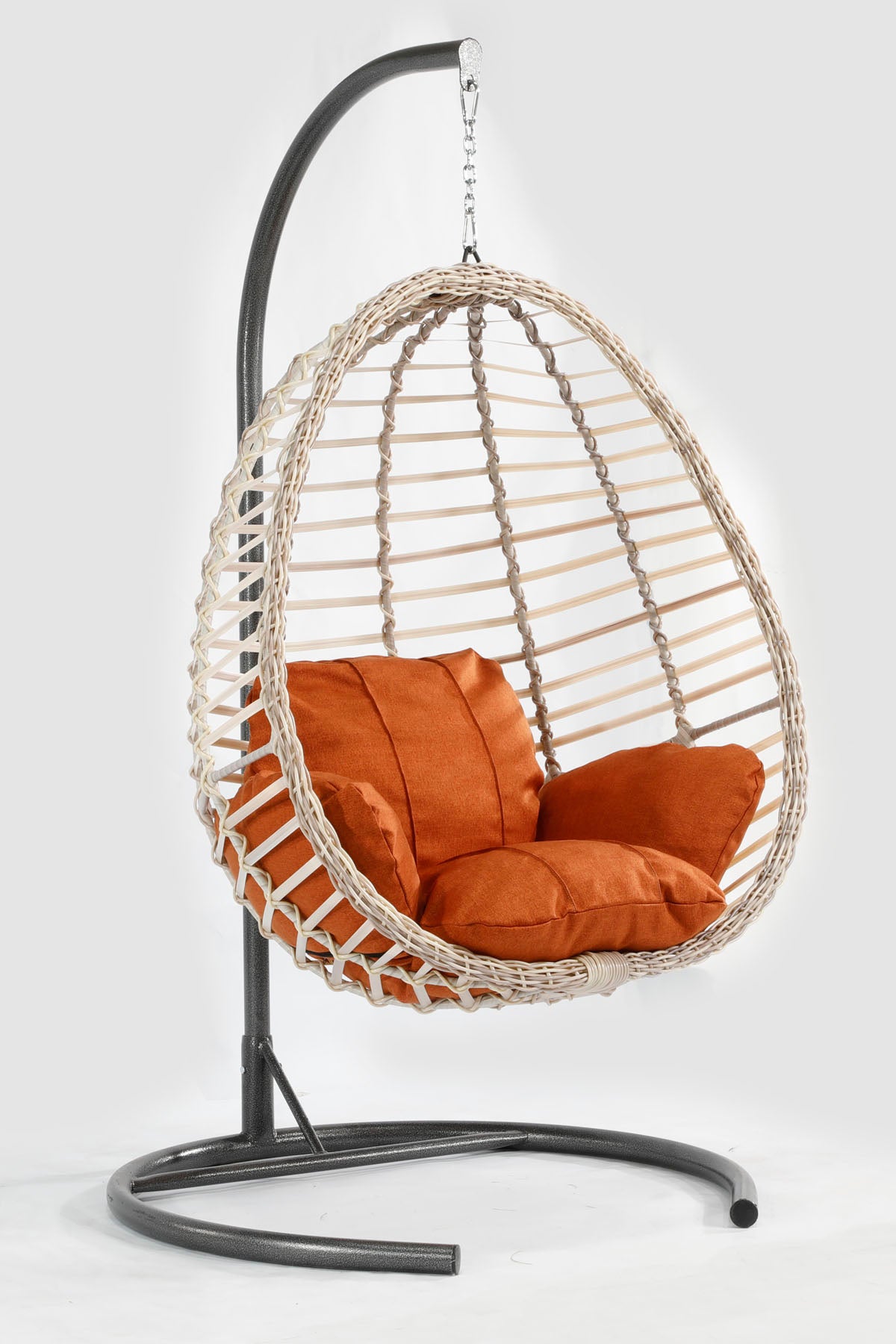 Beyaz Rattan Örgü Fındık Model Hamak Bahçe Salıncağı Turuncu Minder