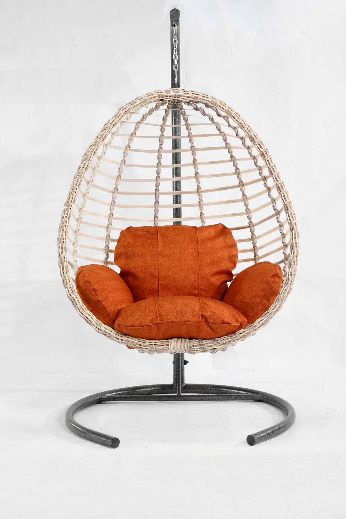 Beyaz Rattan Örgü Fındık Model Hamak Bahçe Salıncağı Turuncu Minder