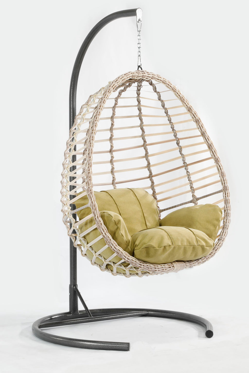 Beyaz Rattan Örgü Fındık Model Hamak Bahçe Salıncağı Yeşil Minder