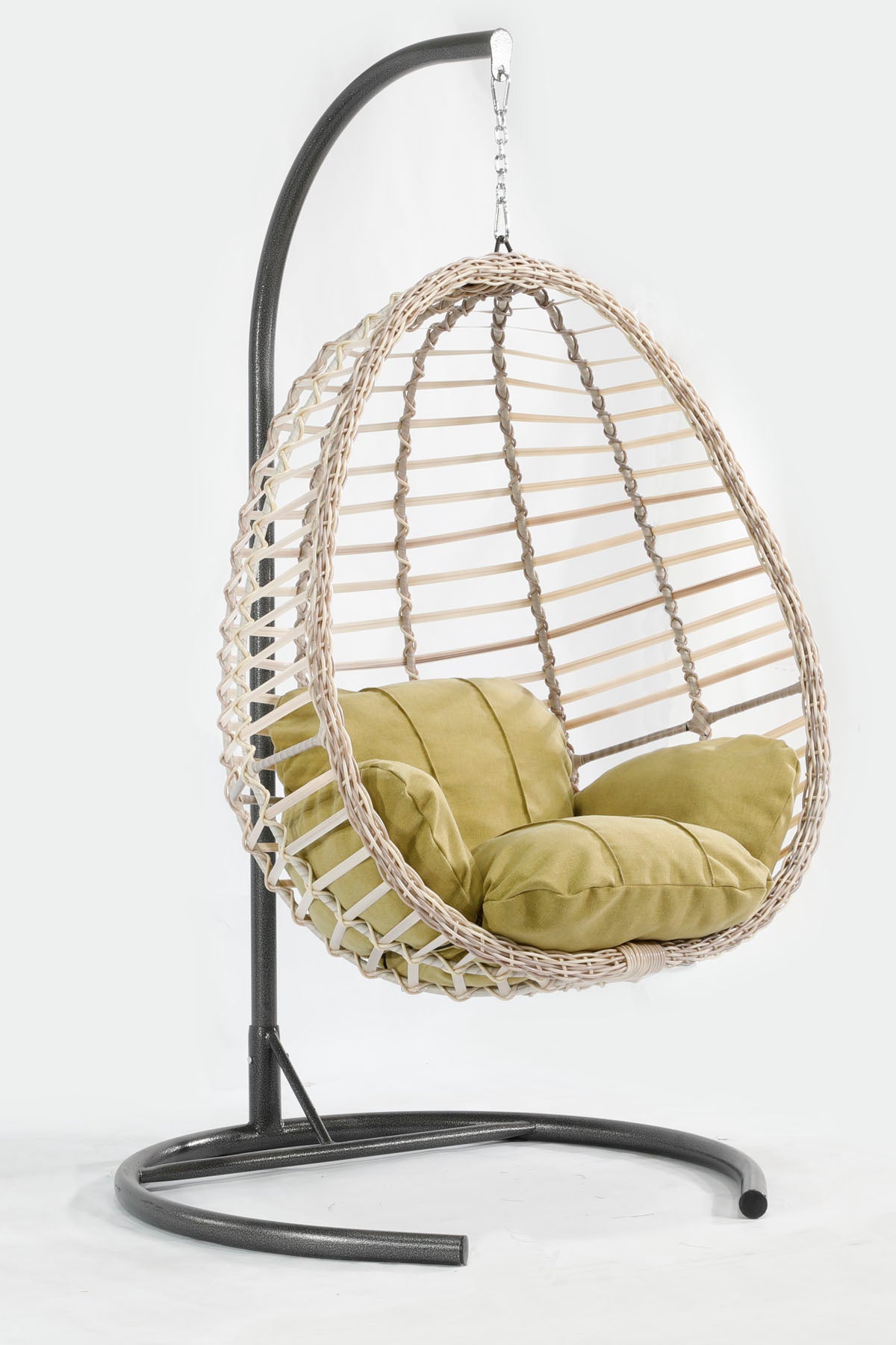 Beyaz Rattan Örgü Fındık Model Hamak Bahçe Salıncağı Yeşil Minder