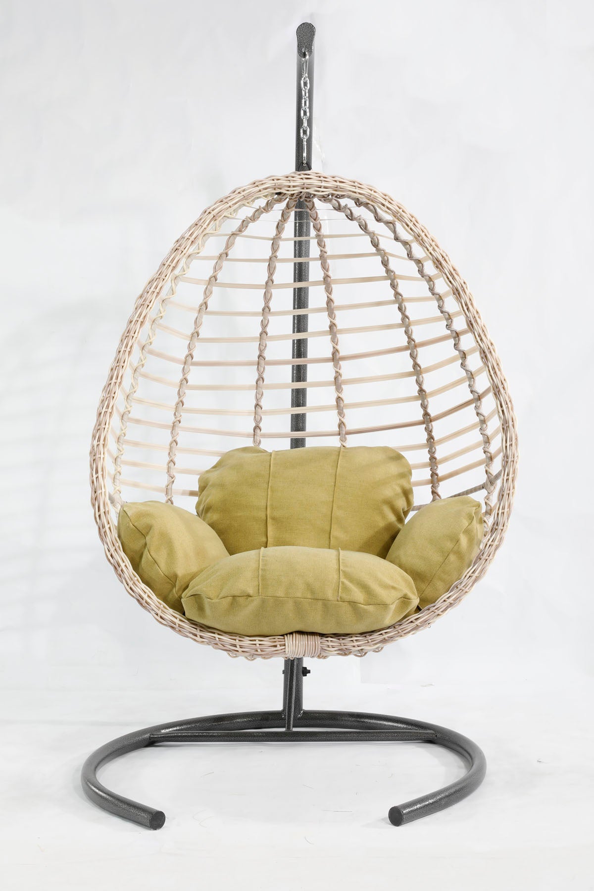 Beyaz Rattan Örgü Fındık Model Hamak Bahçe Salıncağı Yeşil Minder