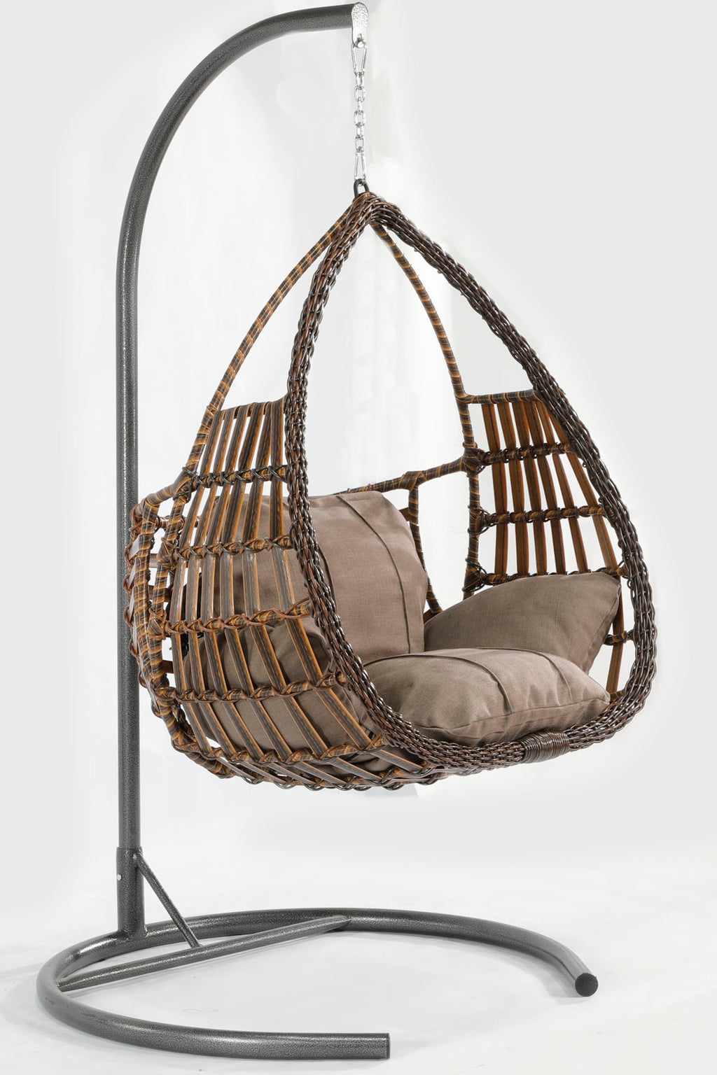 Kahverengi Rattan Örgü Damla Model Hamak Bahçe Salıncağı Antrasit Minder