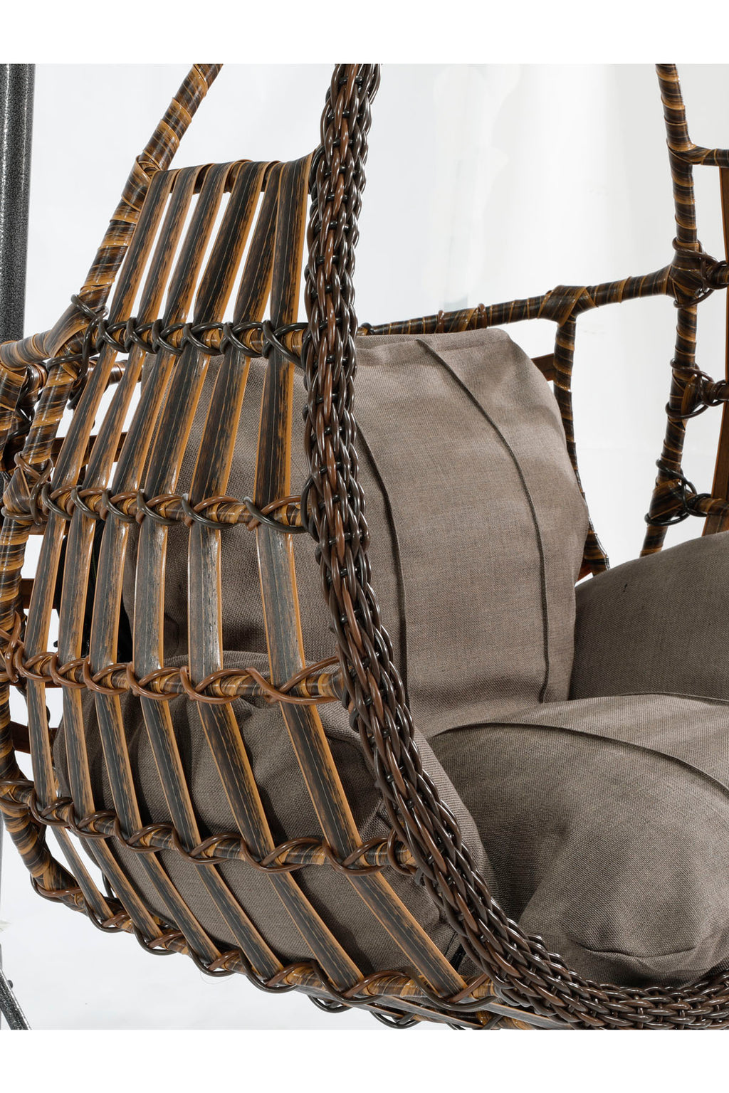 Kahverengi Rattan Örgü Damla Model Hamak Bahçe Salıncağı Antrasit Minder