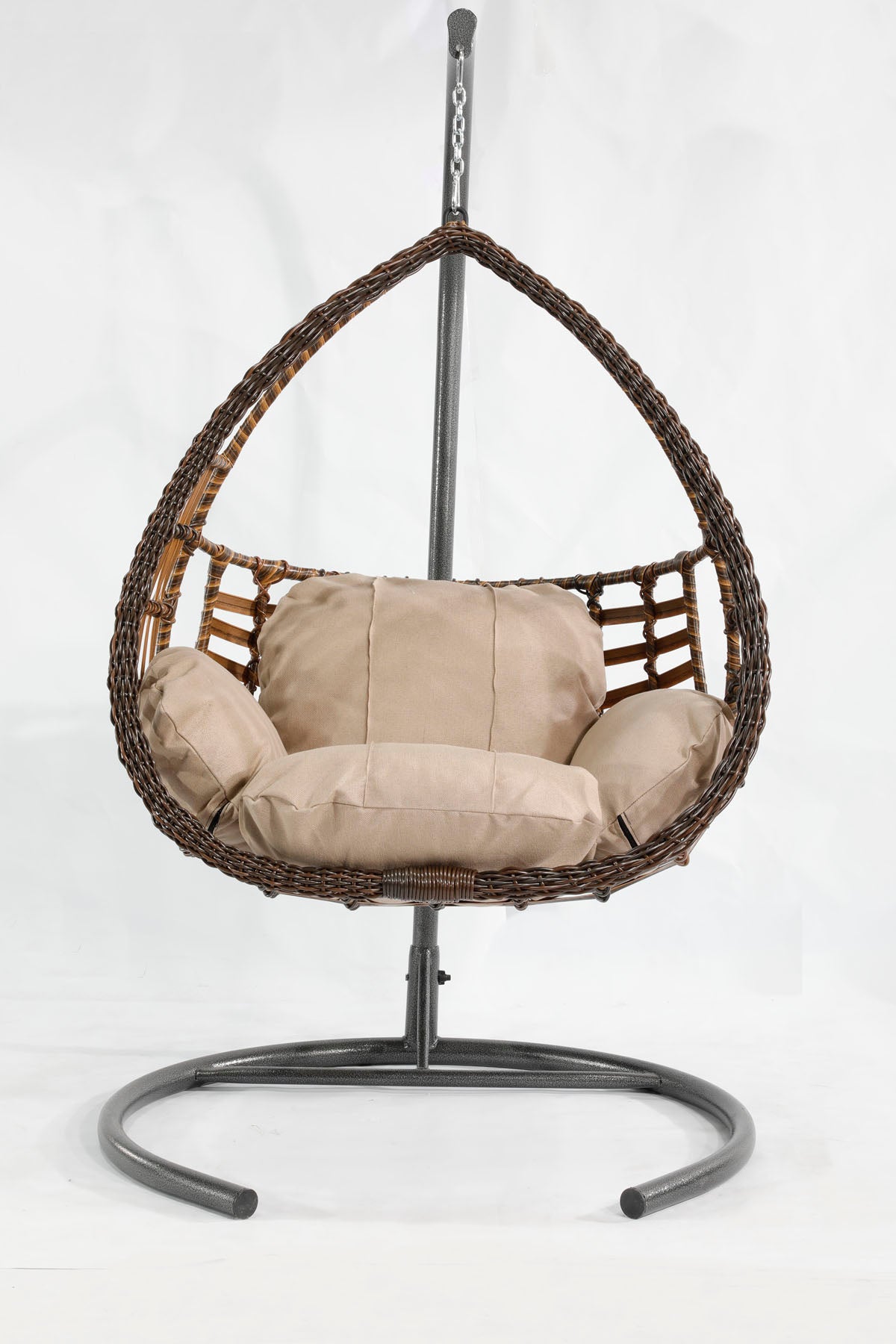 Kahverengi Rattan Örgü Damla Model Hamak Bahçe Salıncağı Krem Minder