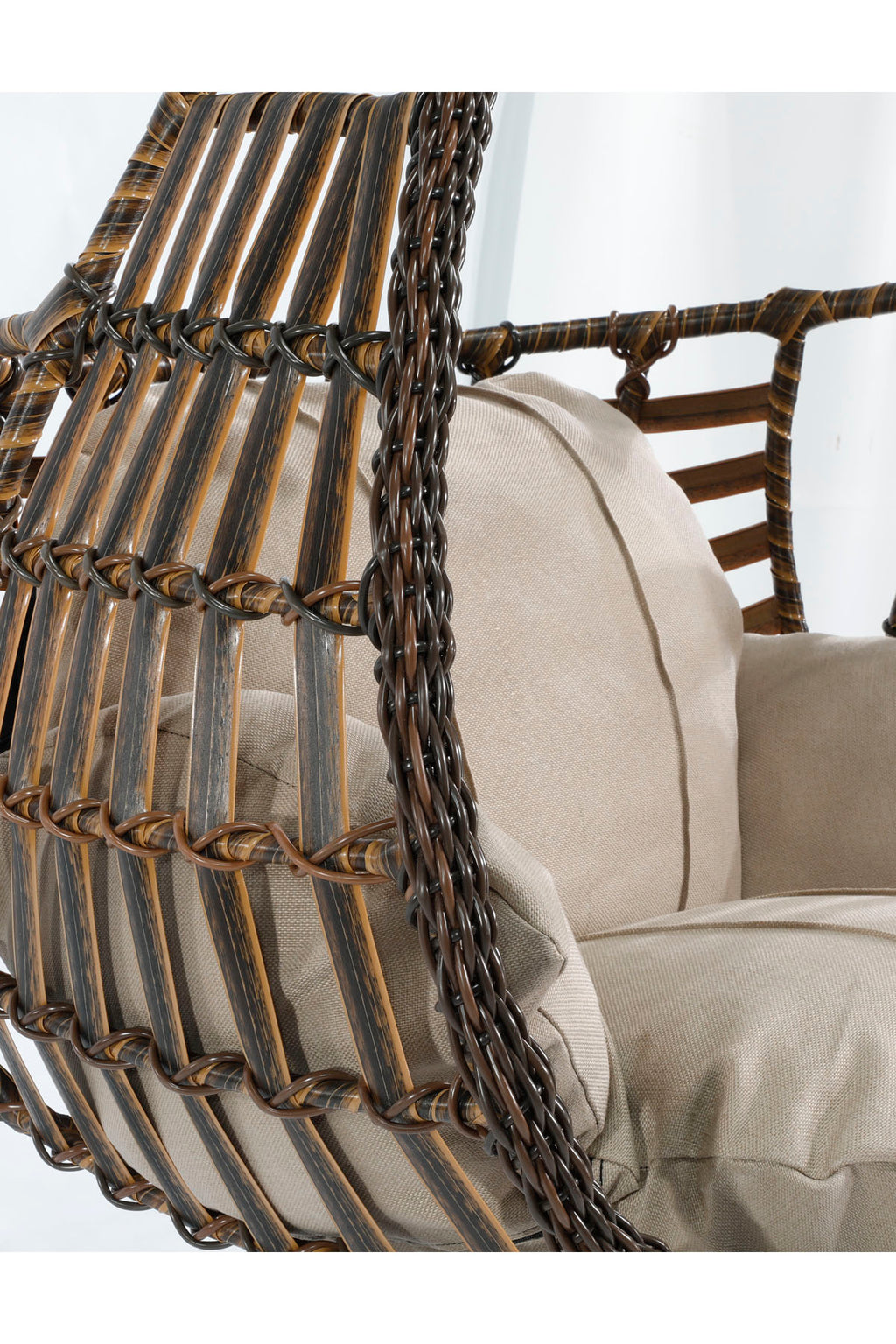 Kahverengi Rattan Örgü Damla Model Hamak Bahçe Salıncağı Krem Minder