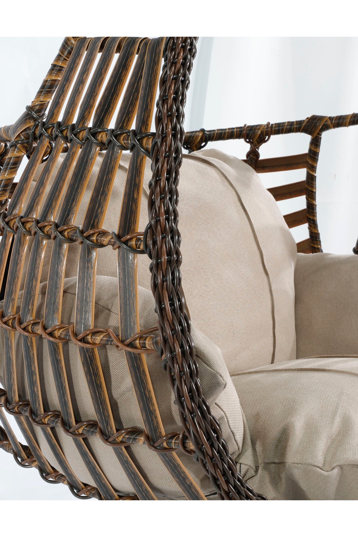 Kahverengi Rattan Örgü Damla Model Hamak Bahçe Salıncağı Krem Minder