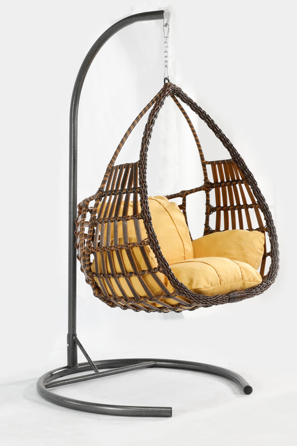 Kahverengi Rattan Örgü Damla Model Hamak Bahçe Salıncağı Sarı Minder