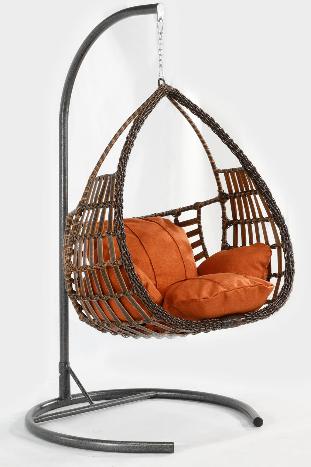 Kahverengi Rattan Örgü Damla Model Hamak Bahçe Salıncağı Turuncu Minder