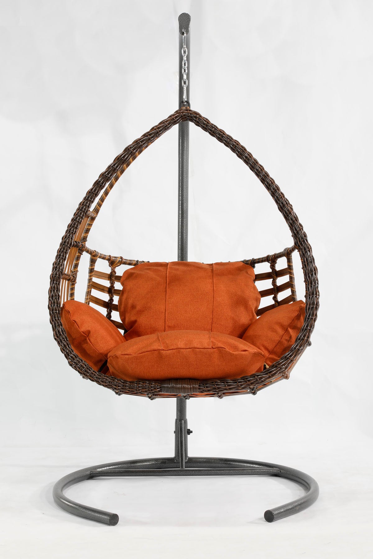 Kahverengi Rattan Örgü Damla Model Hamak Bahçe Salıncağı Turuncu Minder