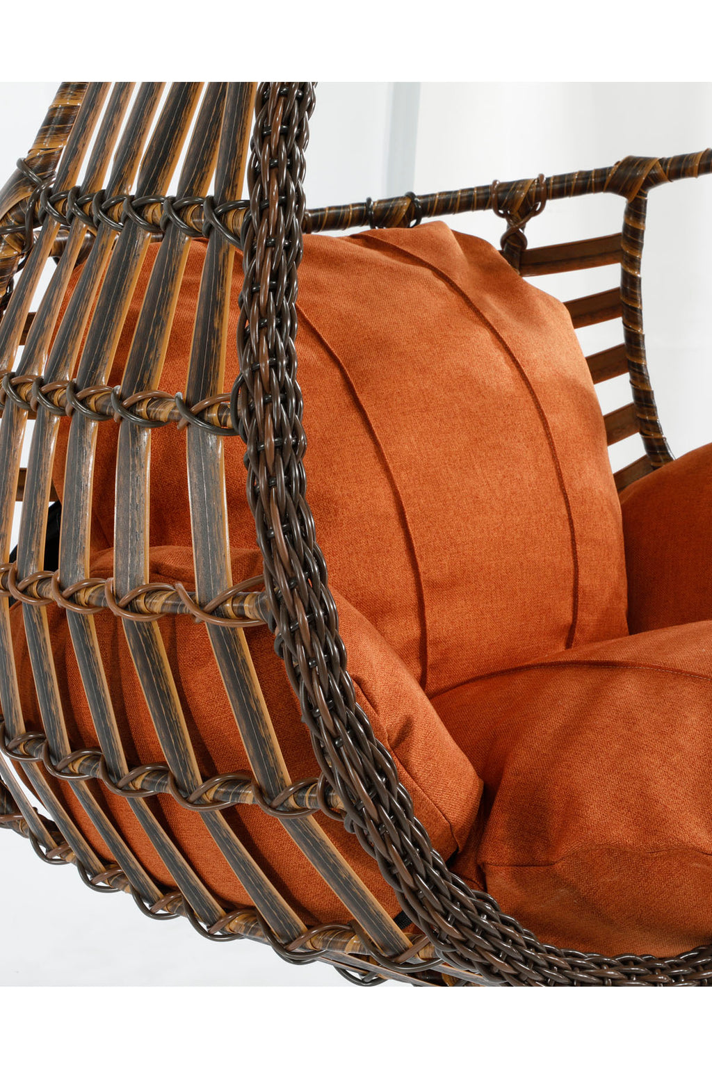 Kahverengi Rattan Örgü Damla Model Hamak Bahçe Salıncağı Turuncu Minder