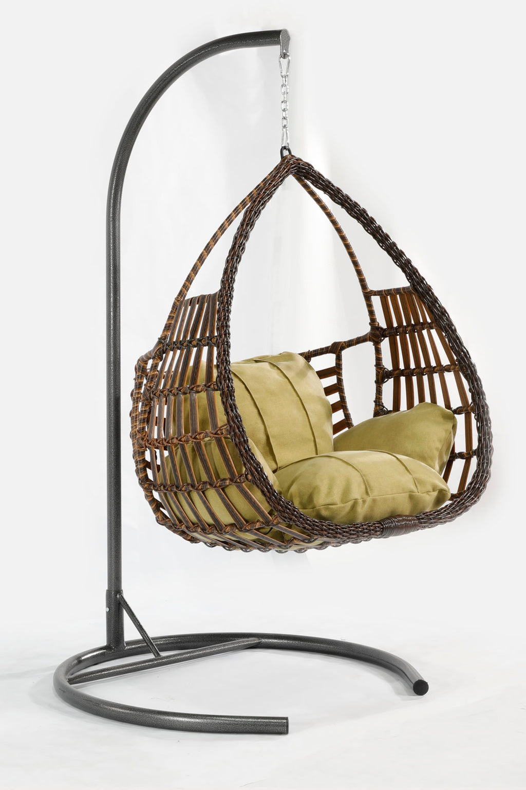 Kahverengi Rattan Örgü Damla Model Hamak Bahçe Salıncağı Yeşil Minder