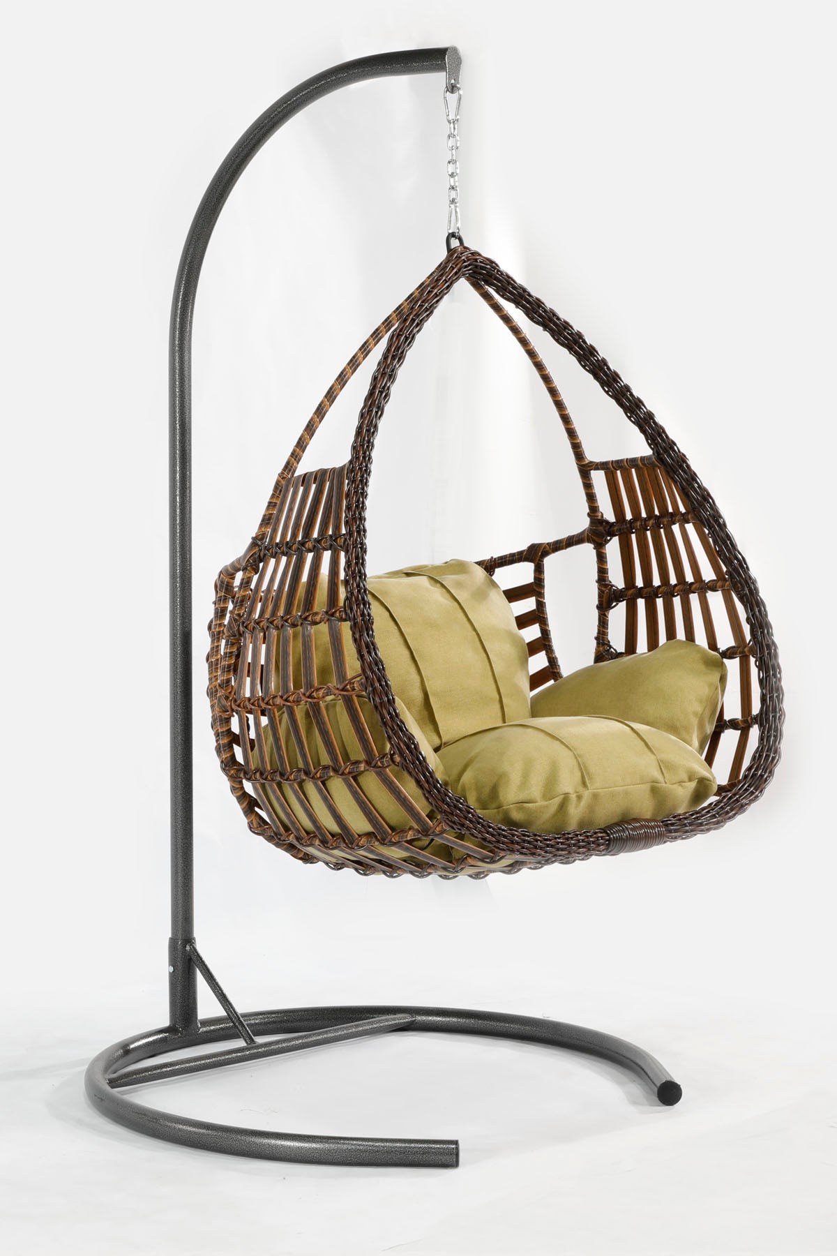 Kahverengi Rattan Örgü Damla Model Hamak Bahçe Salıncağı Yeşil Minder