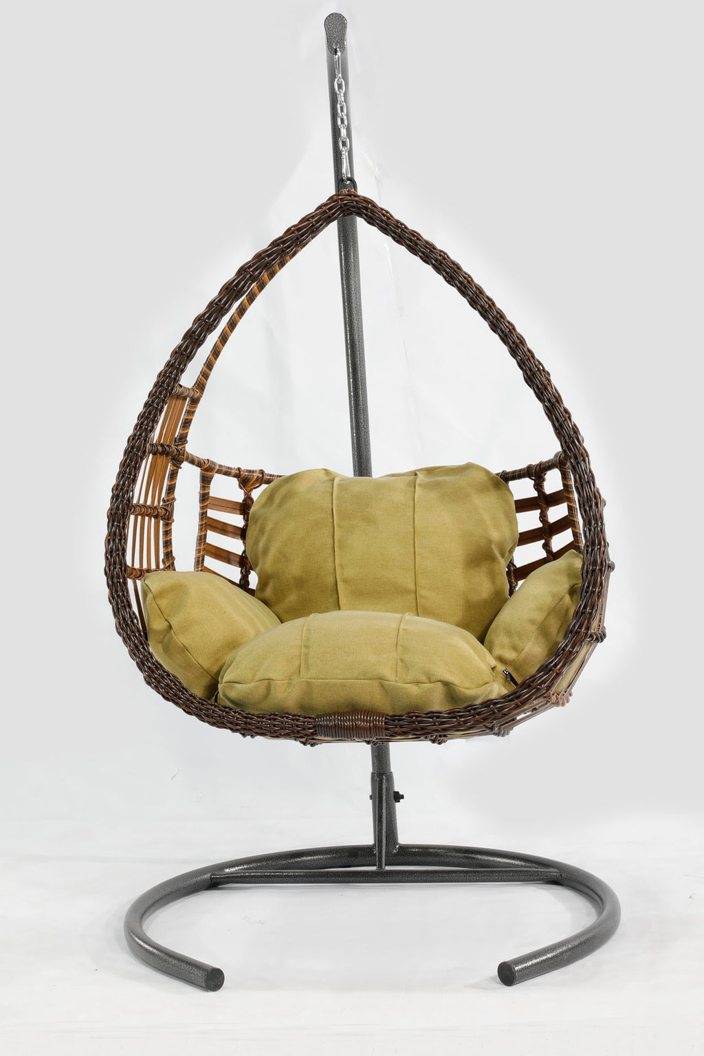 Kahverengi Rattan Örgü Damla Model Hamak Bahçe Salıncağı Yeşil Minder