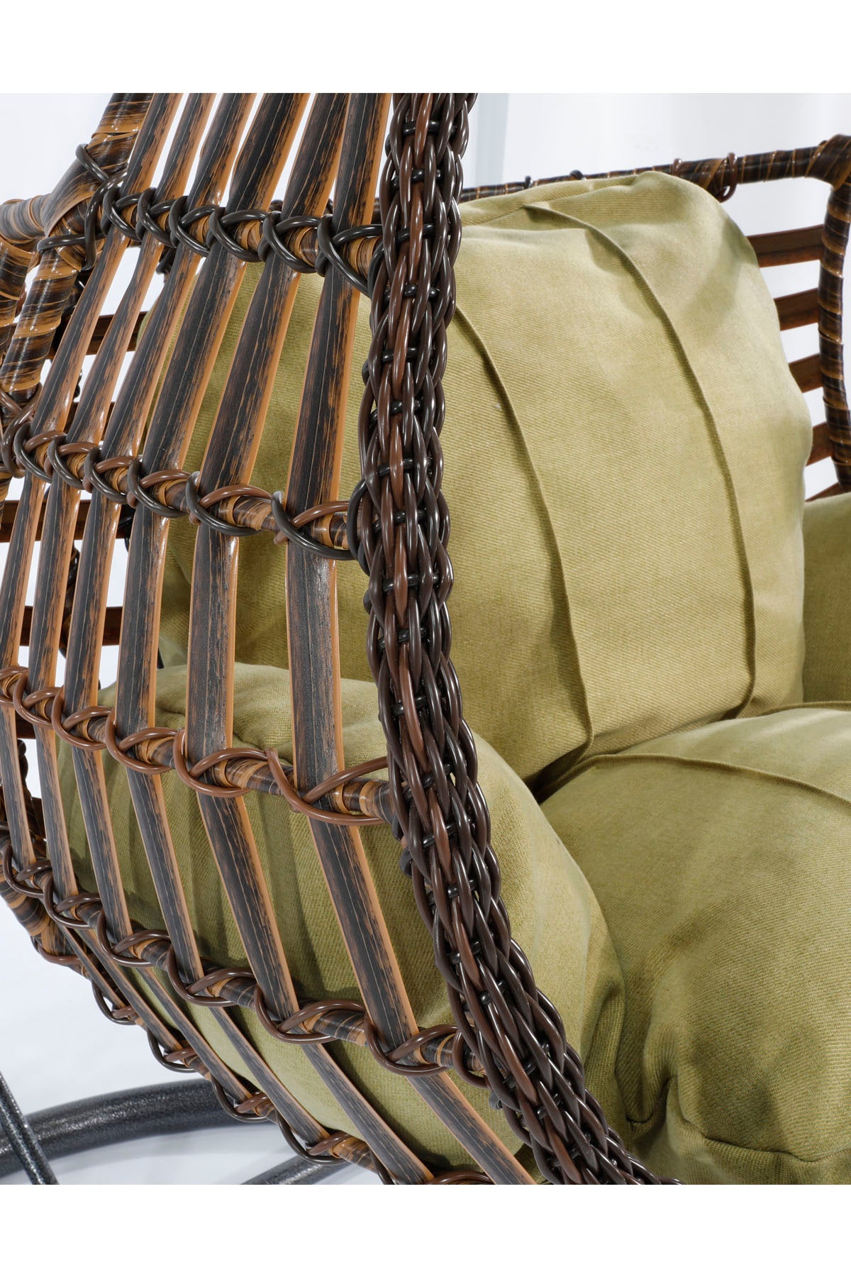 Kahverengi Rattan Örgü Damla Model Hamak Bahçe Salıncağı Yeşil Minder