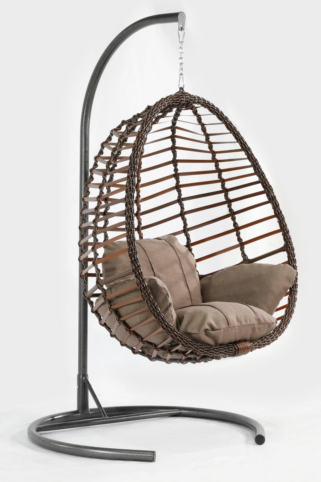 Kahverengi Rattan Örgü Fındık Model Hamak Bahçe Salıncağı Antrasit Minder