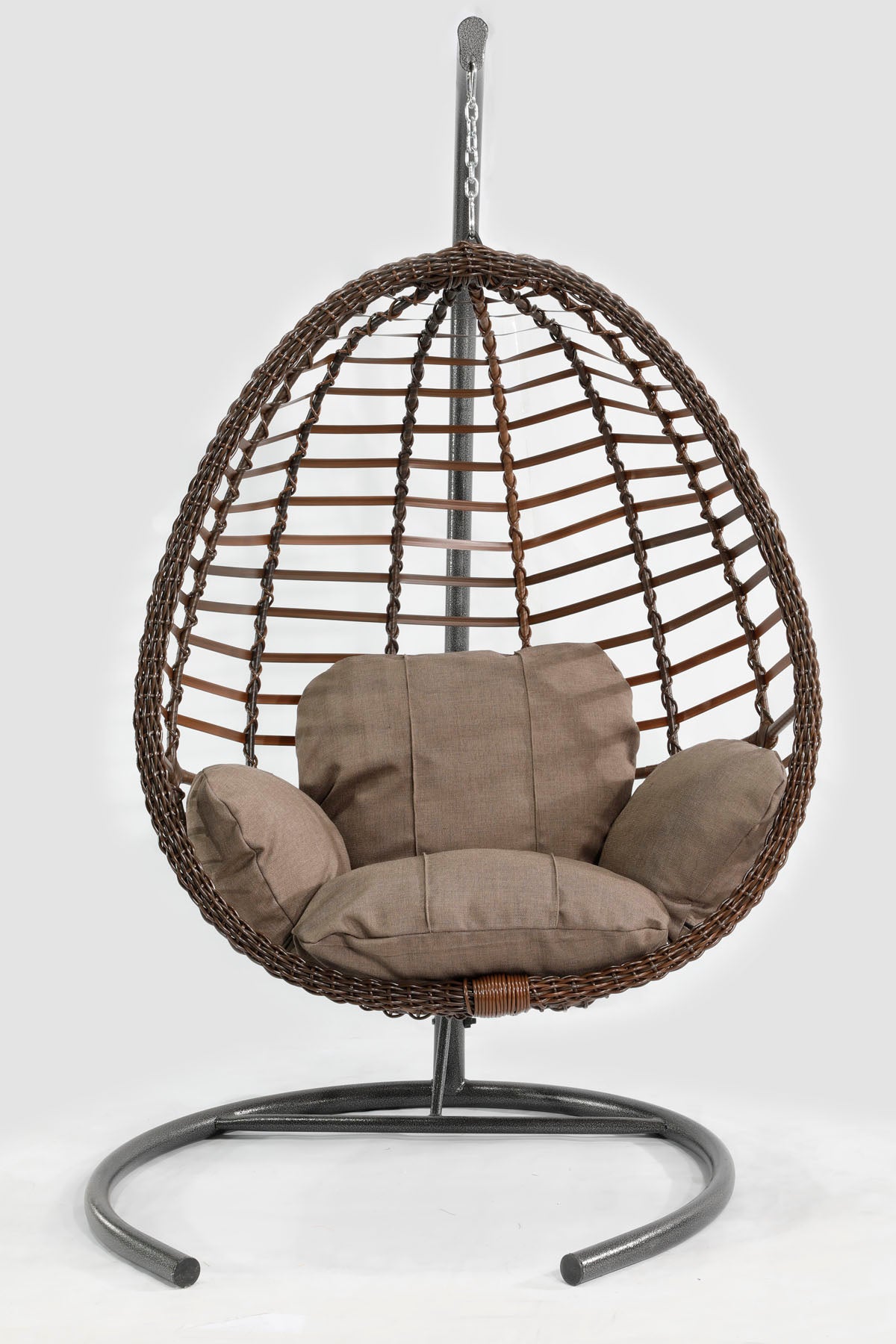 Kahverengi Rattan Örgü Fındık Model Hamak Bahçe Salıncağı Antrasit Minder