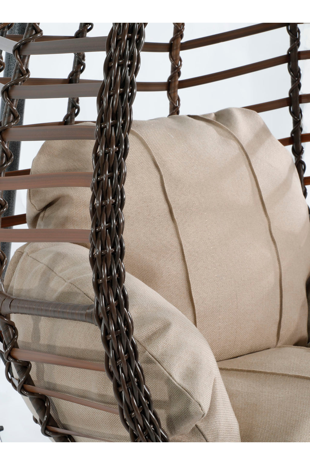 Kahverengi Rattan Örgü Fındık Model Hamak Bahçe Salıncağı Krem Minder