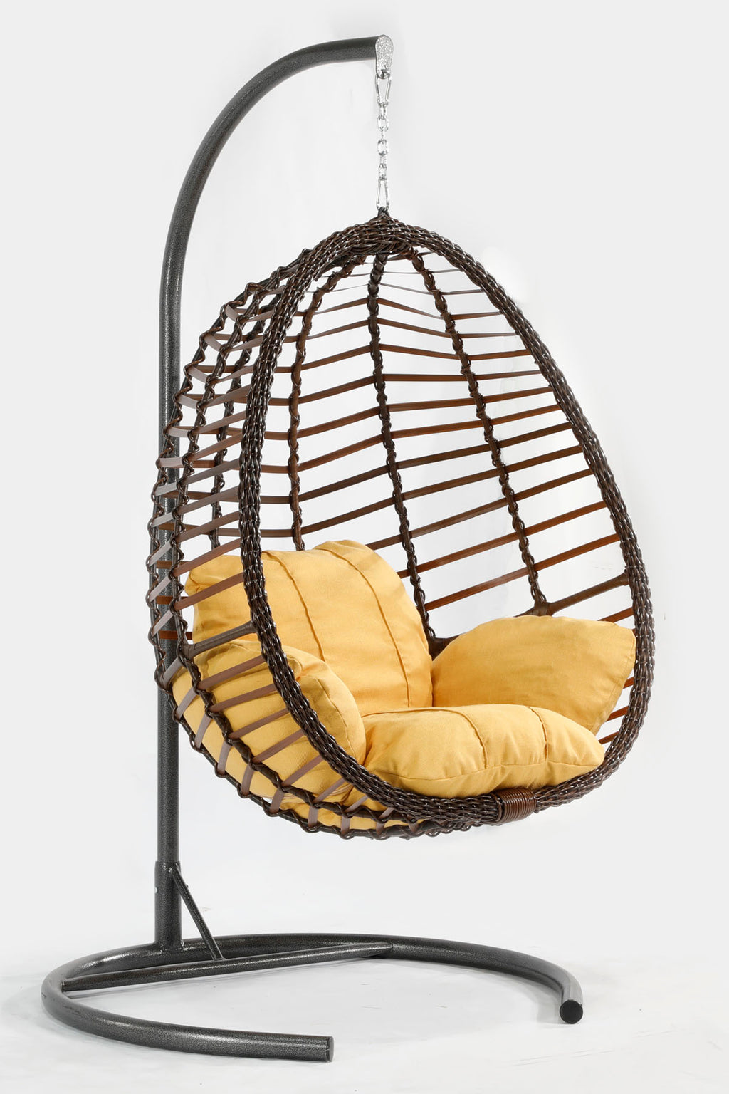 Kahverengi Rattan Örgü Fındık Model Hamak Bahçe Salıncağı Sarı Minder