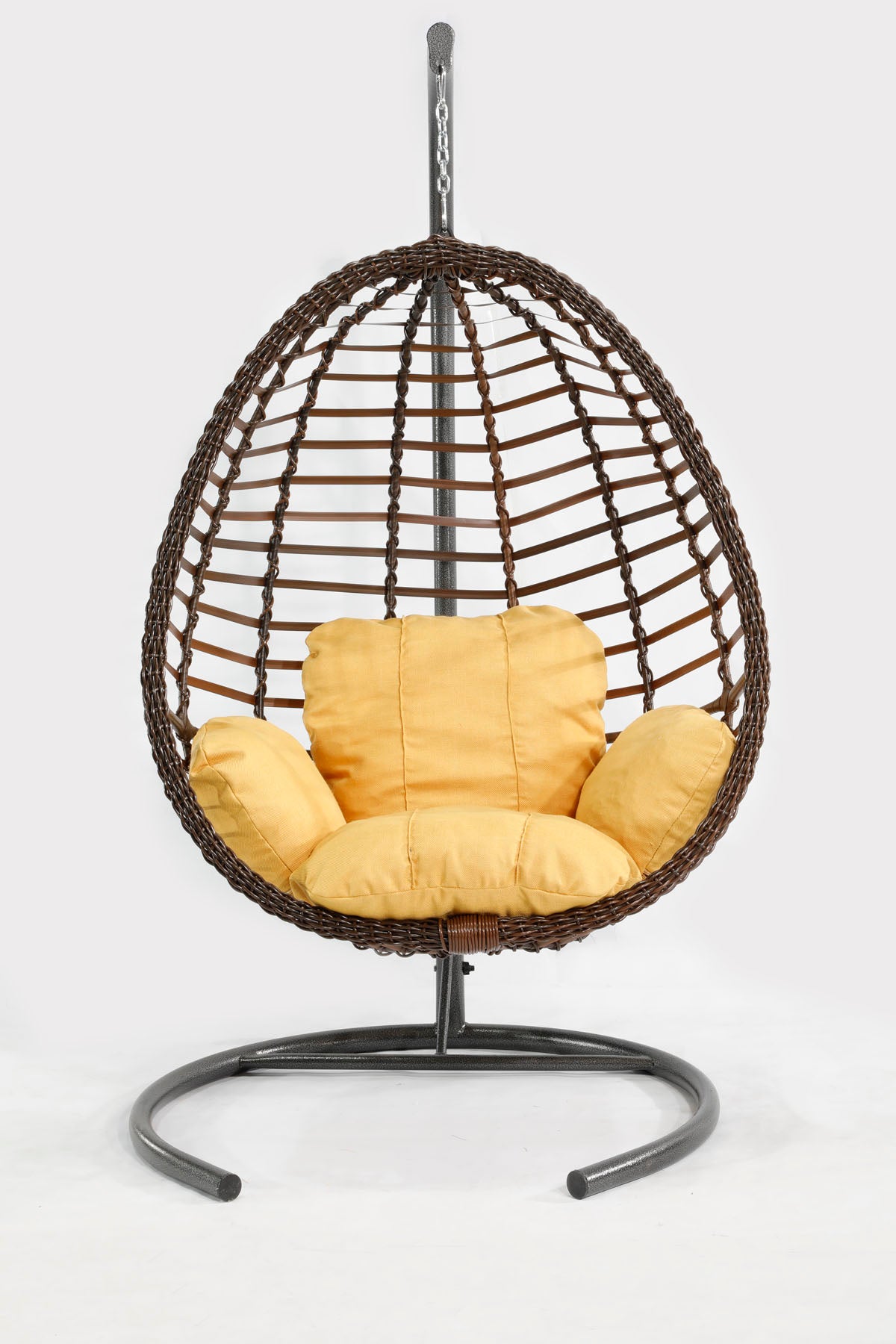 Kahverengi Rattan Örgü Fındık Model Hamak Bahçe Salıncağı Sarı Minder