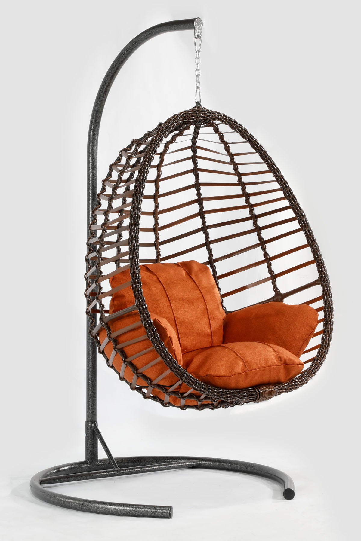 Kahverengi Rattan Örgü Fındık Model Hamak Bahçe Salıncağı Turuncu Minder