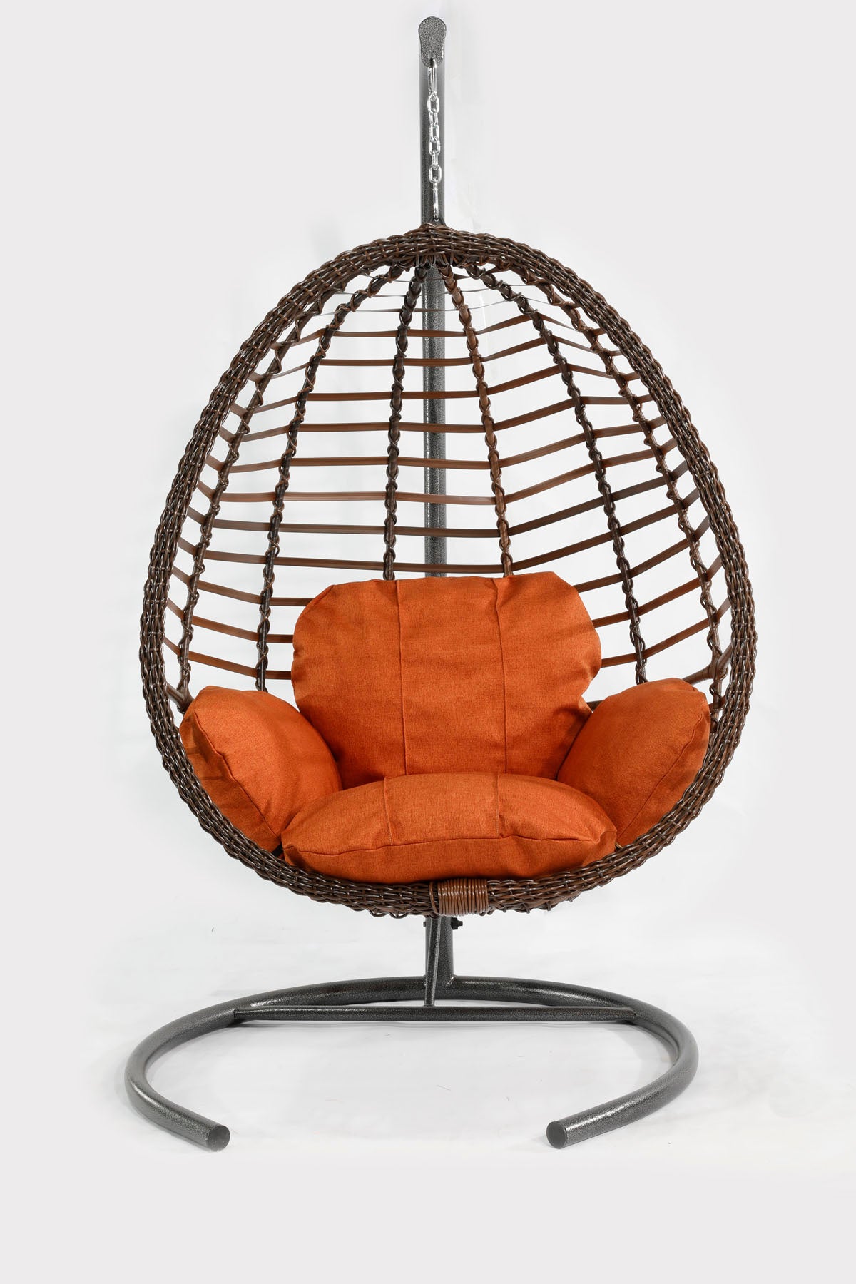 Kahverengi Rattan Örgü Fındık Model Hamak Bahçe Salıncağı Turuncu Minder