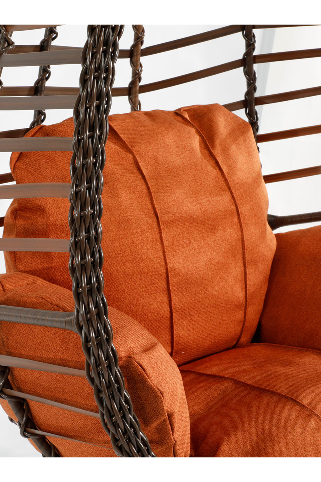 Kahverengi Rattan Örgü Fındık Model Hamak Bahçe Salıncağı Turuncu Minder