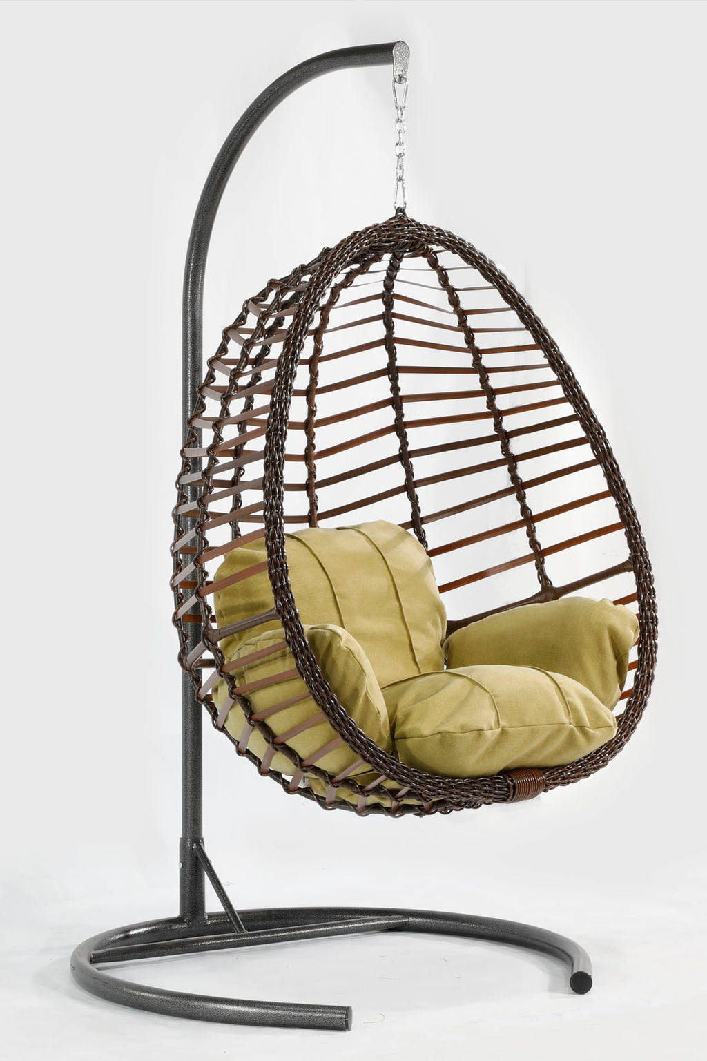 Kahverengi Rattan Örgü Fındık Model Hamak Bahçe Salıncağı Yeşil Minder