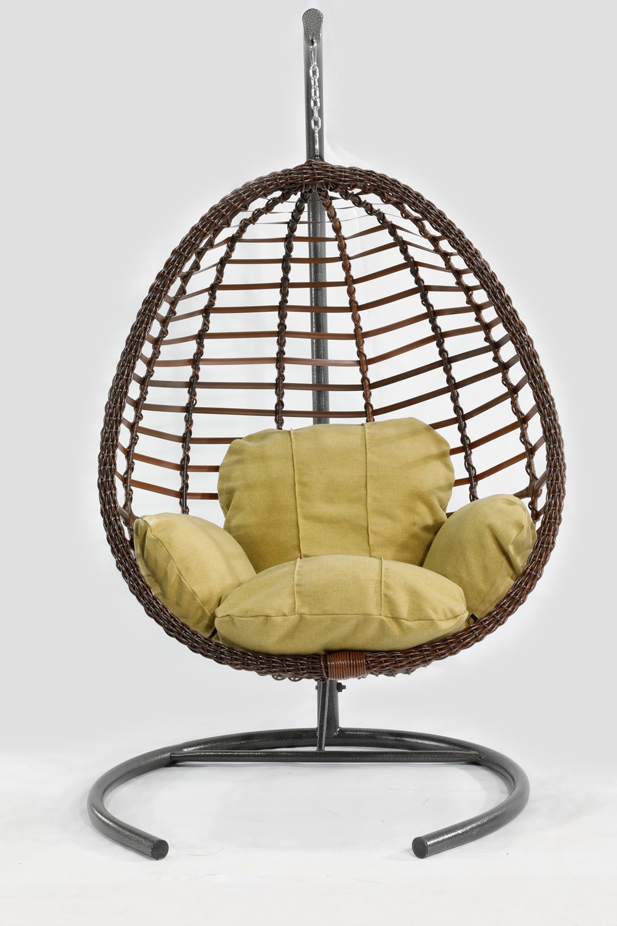 Kahverengi Rattan Örgü Fındık Model Hamak Bahçe Salıncağı Yeşil Minder